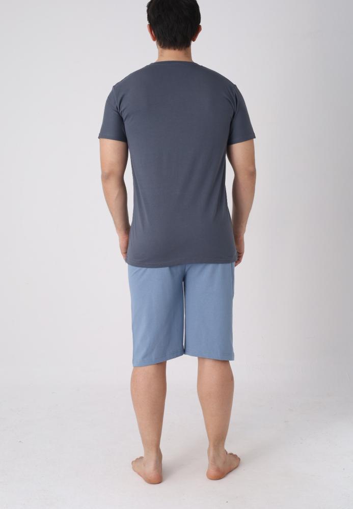 Pijama barbat cu maneca scurta si pantaloni 3/4, culoare gri inchis, Engros